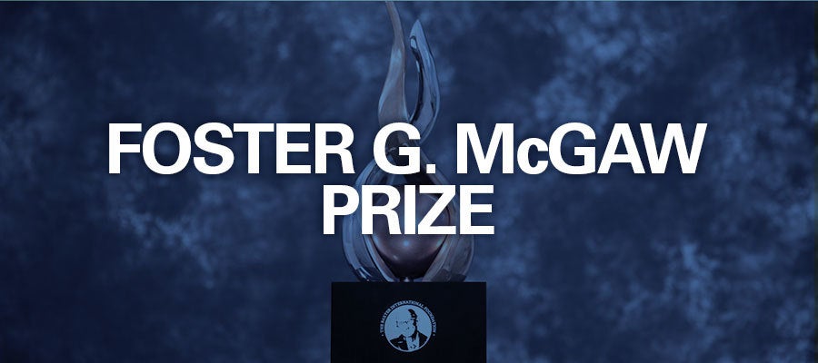 Blue background with white text that reads "Foster G. McGaw Prize"
