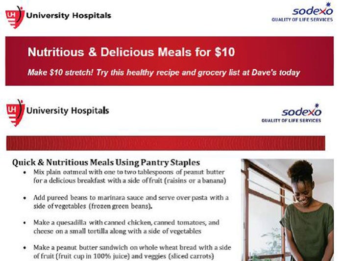 University Hospitals - meals website