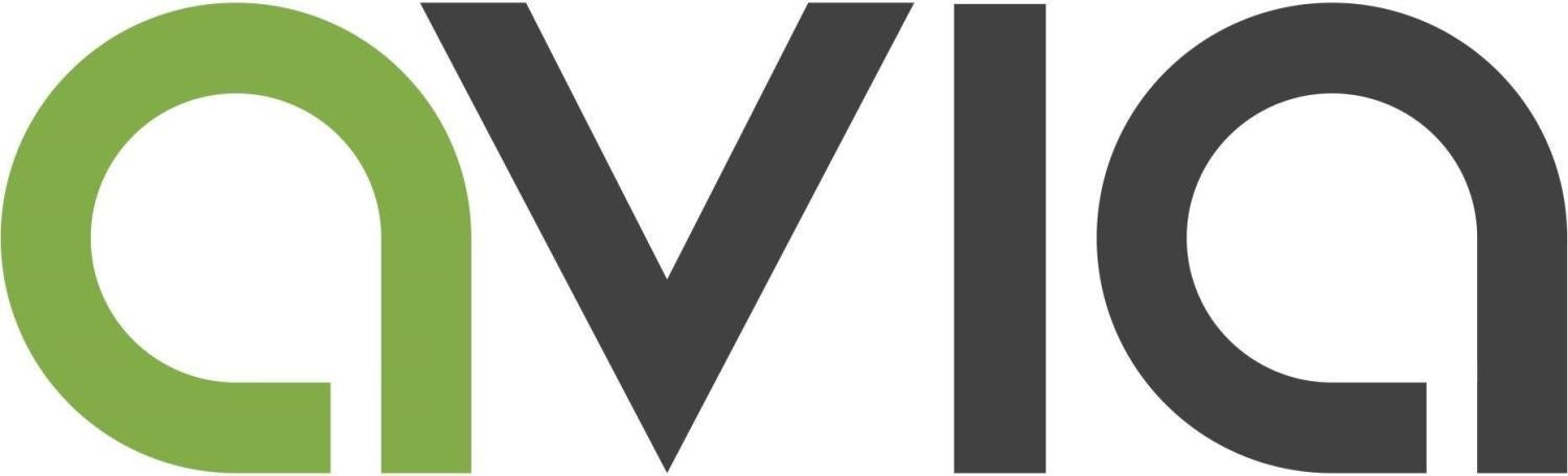 AVIA logo - lowercase letters, first a is green and the other letters are dark gray