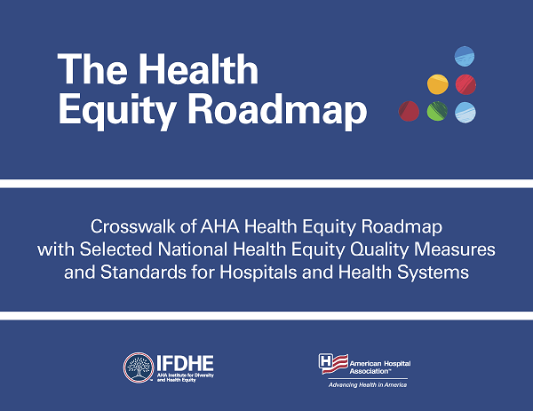 Crosswalk of AHA Health Equity Roadmap with Selected National Health Equity Quality Measures and Standards for Hospitals and Health Systems page 1.